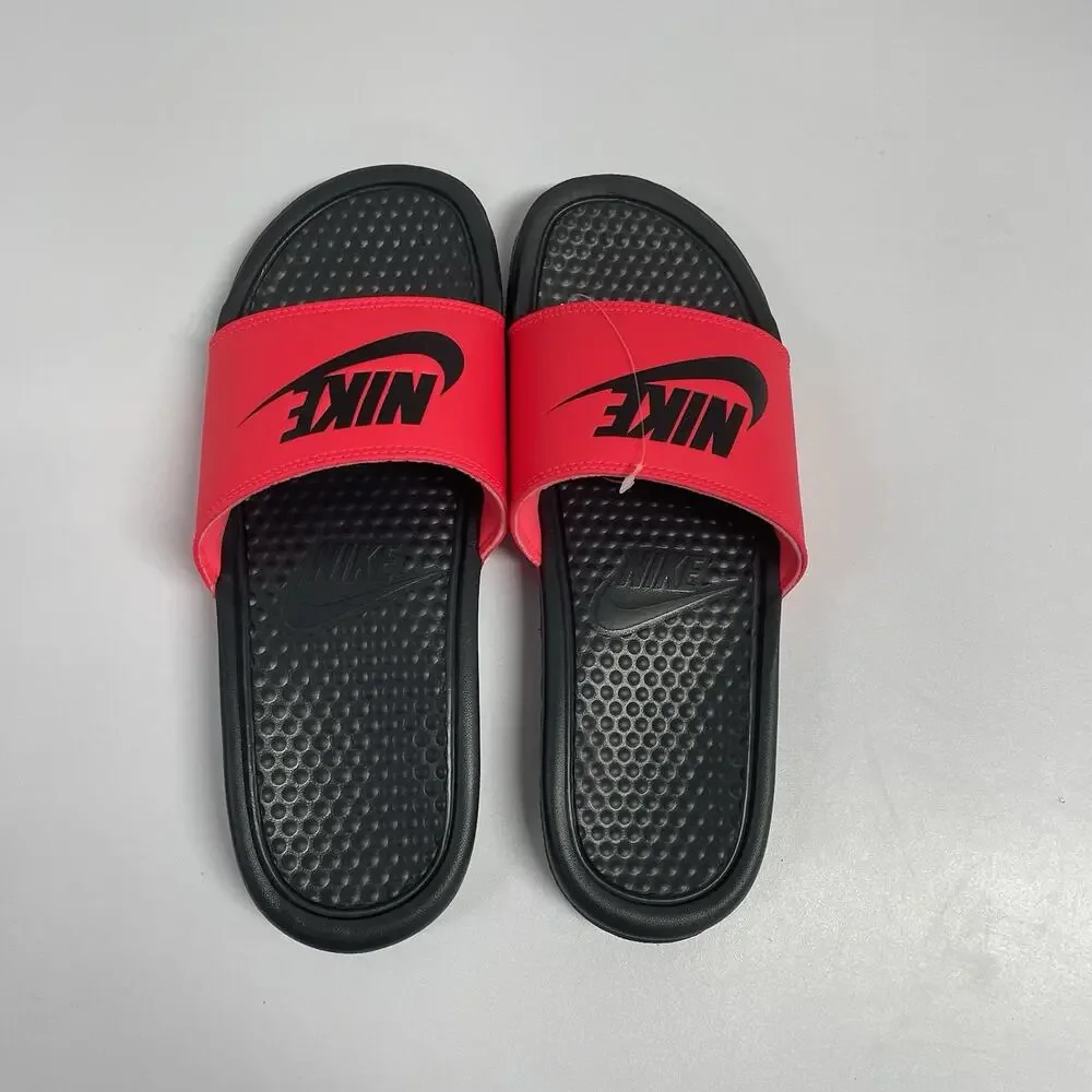 Nike Benassi JDI 343880 605 Size 14 Men Red Orbit Black Slide Sandal Slippers